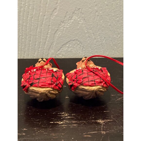 Kurt Adler Hole In The Wall Gang Bear Christmas Ornaments Red Plaid Set Of 2 - Picture 2 of 3
